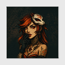Холст квадратный Рыжая девушка с маской лисы дерзкий стиль, цвет: 3D-принт — фото 2