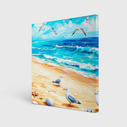 Холст квадратный Море чайки пляж, цвет: 3D-принт