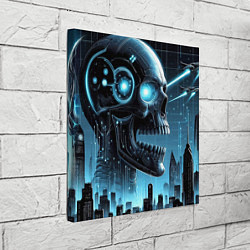 Холст квадратный Cyberpunk skull - metropolis neon glow, цвет: 3D-принт — фото 2