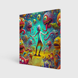 Холст квадратный Рик Санчес в компании отвязных чудищ - нейроарт фа, цвет: 3D-принт