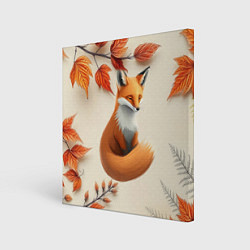 Картина квадратная Лис под осенними листьями