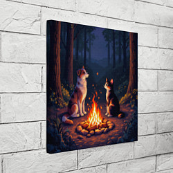 Холст квадратный Пёс и кот возле костра - пиксель арт, цвет: 3D-принт — фото 2