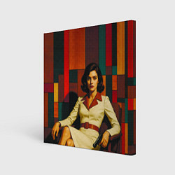 Холст квадратный Девушка с пистолетом в кресле ретро поп-арт 1970-е, цвет: 3D-принт