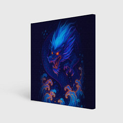 Холст квадратный Неоновый дракон - нейроарт, цвет: 3D-принт