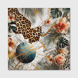 Холст квадратный Мрамор с цветами и леопардовый узор, цвет: 3D-принт — фото 2
