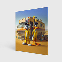 Холст квадратный Багз Банни и Даффи Дак пустились во все тяжкие, цвет: 3D-принт