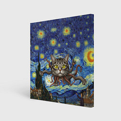 Холст квадратный Звездная ночь и кот монстр с щупальцами, цвет: 3D-принт