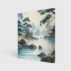 Холст квадратный Японский акварельный пейзаж, цвет: 3D-принт