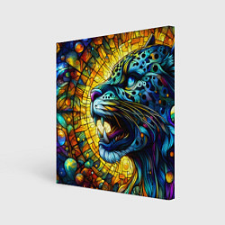 Холст квадратный Морда свирепого леопарда - витраж, цвет: 3D-принт