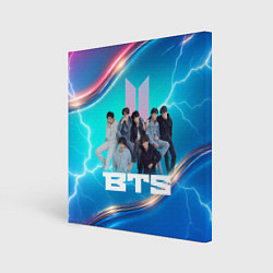 Холст квадратный BTS синий фон с молниями, цвет: 3D-принт