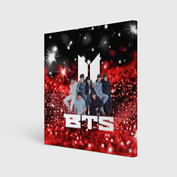 Холст квадратный BTS красно-черный блестящий фон, цвет: 3D-принт