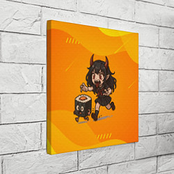 Холст квадратный Девочка дьявол бежит за роллом, цвет: 3D-принт — фото 2