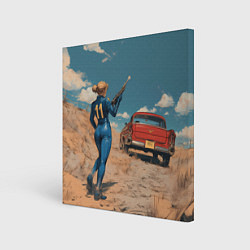 Холст квадратный Fallout девушка и старое авто, цвет: 3D-принт