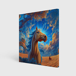 Холст квадратный Лошадь на фоне синего неба, цвет: 3D-принт