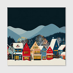 Холст квадратный Новогодний городок в горах, цвет: 3D-принт — фото 2