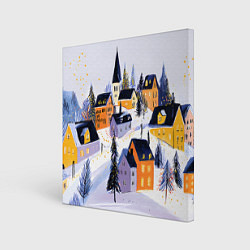 Холст квадратный Новогодние домики на горе, цвет: 3D-принт