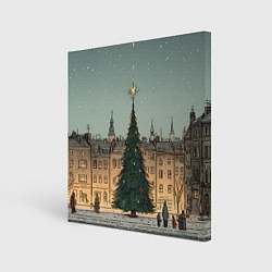 Холст квадратный Новогодняя елка во дворе, цвет: 3D-принт