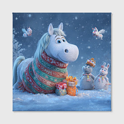 Холст квадратный Новогодняя лошадь с подарками, цвет: 3D-принт — фото 2