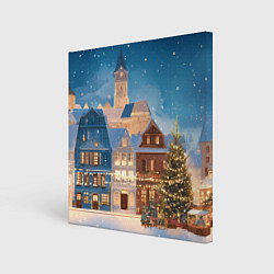 Холст квадратный Новогодний дворик и елка, цвет: 3D-принт