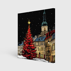 Холст квадратный Красная новогодняя елка, цвет: 3D-принт