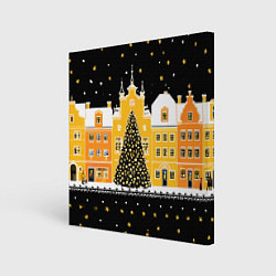 Холст квадратный Новогодняя ночь в городе, цвет: 3D-принт
