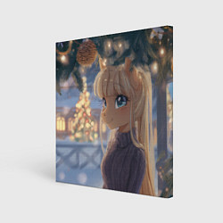 Картина квадратная Новогодняя анимешная лошадка