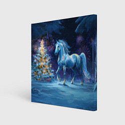 Холст квадратный Сияющая новогодняя лошадка, цвет: 3D-принт