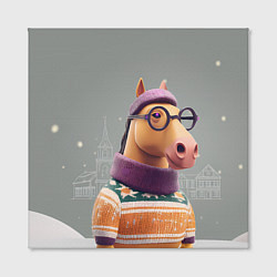Холст квадратный Новогодняя лошадка хипстер, цвет: 3D-принт — фото 2