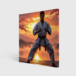 Холст квадратный Сакура и каратист, цвет: 3D-принт