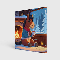 Холст квадратный Лошадка у камина, цвет: 3D-принт