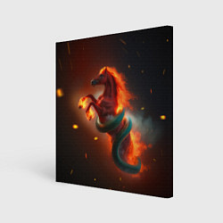 Холст квадратный Смена зелёной змеи на красную огненную лошадь, цвет: 3D-принт