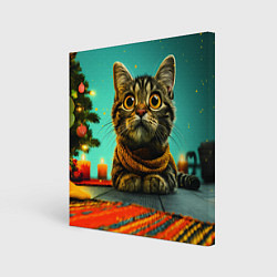 Картина квадратная Котик под елкой