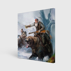 Холст квадратный Русский воин на медведе, цвет: 3D-принт