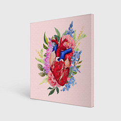 Холст квадратный Цветочное сердце, цвет: 3D-принт