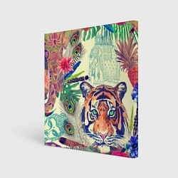 Холст квадратный Индийский тигр, цвет: 3D-принт