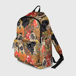 Рюкзак Мопсики Цветочки, цвет: 3D-принт