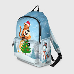 Рюкзак Тигр украшает новогоднюю елку, цвет: 3D-принт