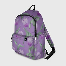 Рюкзак Фиолетовые тюльпаны с зелеными листьями, цвет: 3D-принт