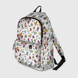 Рюкзак Птицы и цветы Разноцветный узор в дудл стиле, цвет: 3D-принт