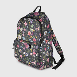 Рюкзак Разные цветы, листья, травы на темном фоне, цвет: 3D-принт
