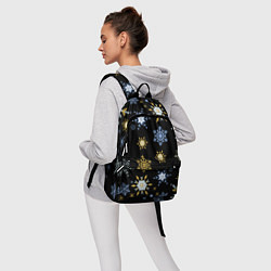 Рюкзак Новый год снежинки на чёрном фоне, цвет: 3D-принт — фото 2