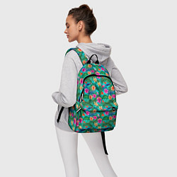 Рюкзак Разные цветочки на зеленом фоне, цвет: 3D-принт — фото 2