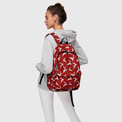 Рюкзак Красный паттерн с новогодними оленями, цвет: 3D-принт — фото 2