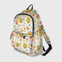 Рюкзак Хохломская роспись разноцветные цветы на белом фон, цвет: 3D-принт