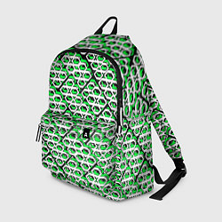 Рюкзак Зелёно-белый узор на чёрном фоне, цвет: 3D-принт