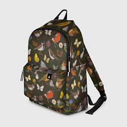 Рюкзак Птицы и бабочки с цветами паттерн, цвет: 3D-принт