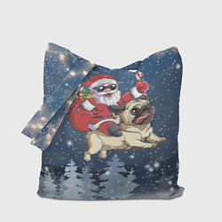 Сумка-шопер Санта едет на мопсе, цвет: 3D-принт