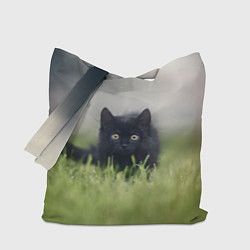 Сумка-шопер Черный кот на лугу, цвет: 3D-принт