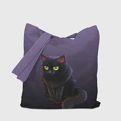 Сумка-шопер Черный кот на фиолетовом, цвет: 3D-принт