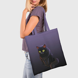 Сумка-шопер Черный кот на фиолетовом, цвет: 3D-принт — фото 2